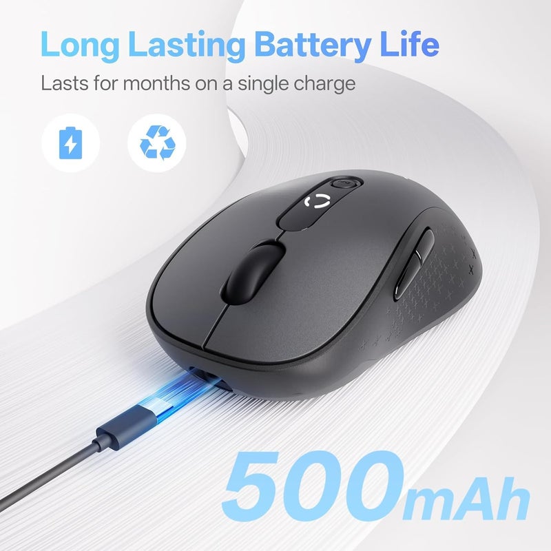 XBG B15 Tri-Mode Wireless Mouse, Bluetooth 5.0/4.0 & 2.4G, 5 Adjustable DPI, Type-C Rechargeable with 3-Level Battery Indicator, Ergonomic Silent Design for Office/Laptop/Travel - Image 5